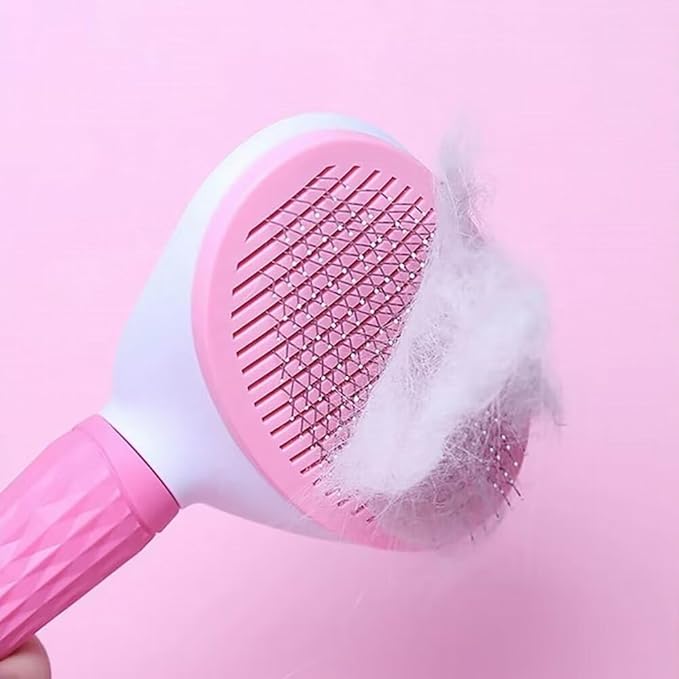 Pet Comb Dogs Cats Hair Removal Brush,One-click Auto Grooming Tools Puppy Kitten Slicker Brushes for Shedding,Pet Long or Short Hair Self Cleaning Massage Tool Removes Tangles & Loose Fur(Pink)
