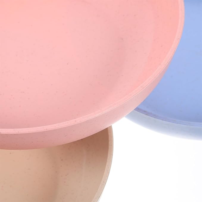 VICASKY 12pcs Shallow Plastic Cat Bowls for Feeding and Watering Indoor Cats Kitten Food Dish Wide Whisker-Friendly Pet Supply Set in Beige Pink and Blue