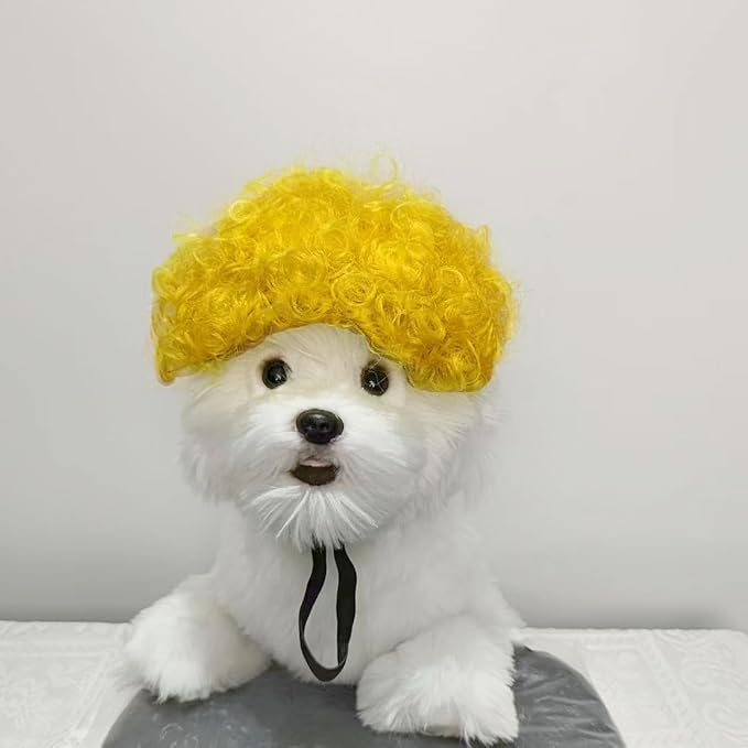 Psivika Pet Wigs Funny Dog Cat Cosplay Wig Pet Costume Cat Cosplay Decoration for Halloween, Christmas, Parties, Festival (Yellow)