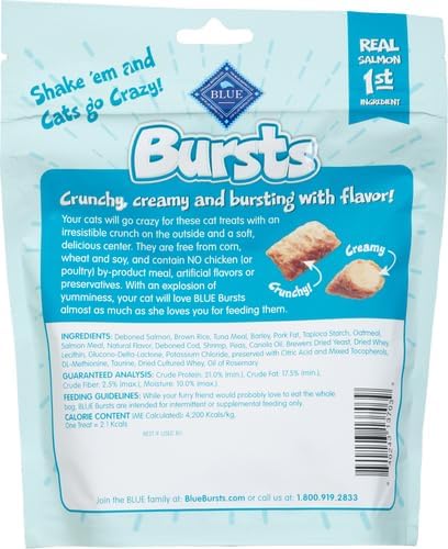 Blue Buffalo Bursts Crunchy & Creamy Cat Treats, Great for Training, Savory Seafood, 5-oz Bag (Pack of 6)