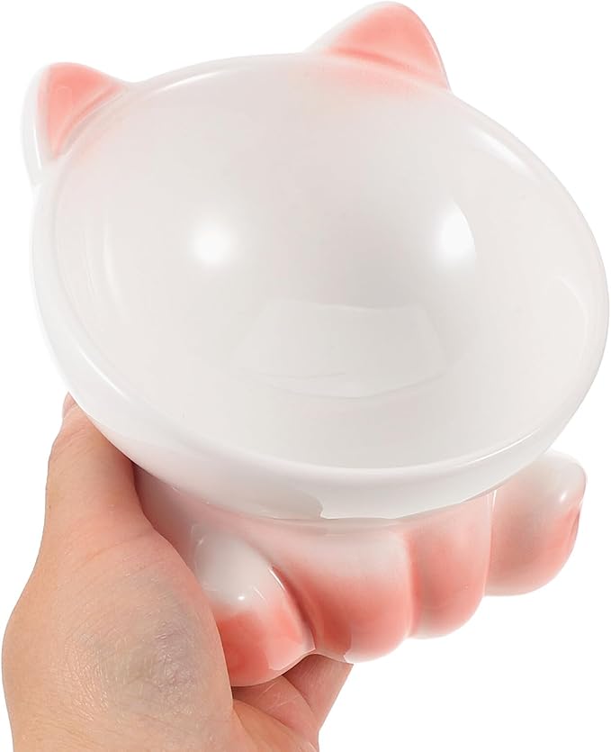 UKCOCO Elevated Tilted Cat Food Bowl with Porcelain Raised Pet Feeder Dish, Gradient White-Pink Ceramic Raised Plate for Cats and Small Dogs, Suitable for Indoor Feeding and Watering