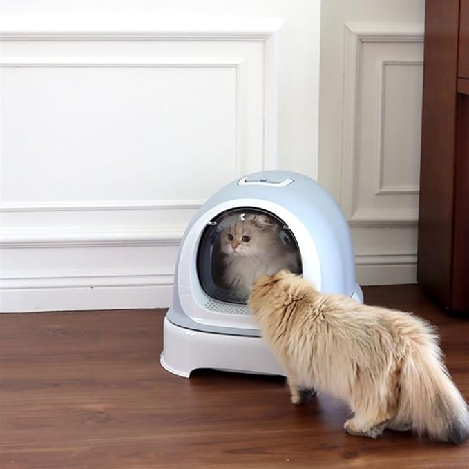 Pet Supplies, Enclosed Hooded Cat Litter Box with Handle,Portable Privacy Drawer Toilet(Blue)