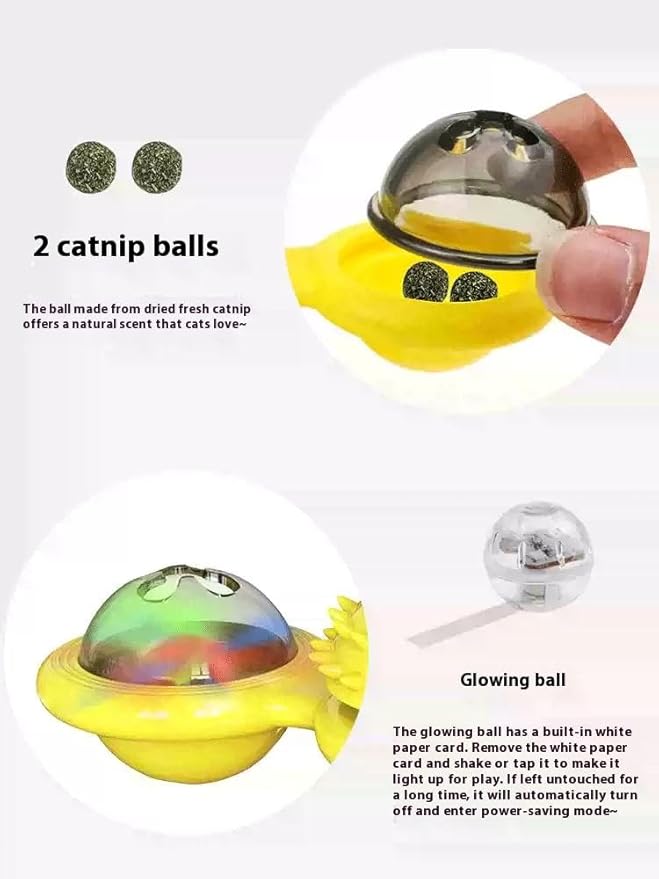 Interactive Windmill Cat Toy with LED Light Ball & Suction Cup – Rotating Catnip Toy for Indoor Cats, Mental Stimulation & Exercise-Yellow