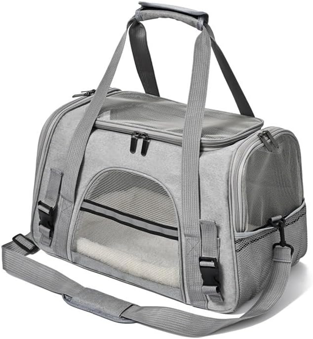 Handheld Crossbody cat Bag，Pet Carrier Bag for Cats and Dogs Up to 20LBs, Soft Cat Carrier Dog Carrier Travel Kitten Carrier with Mat (Grey)