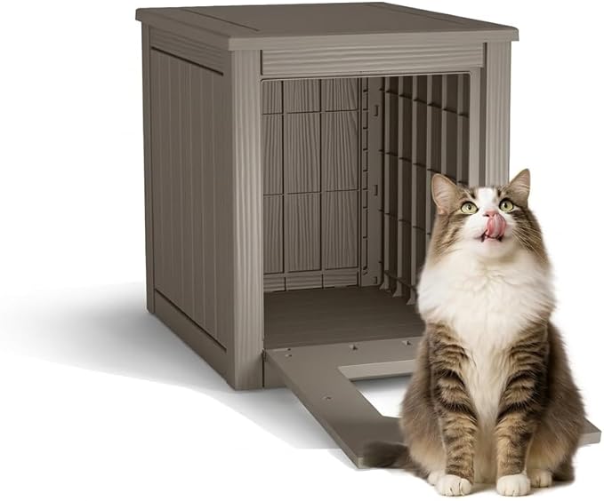 DRATO Outdoor Cat House - Weatherproof Resin Cat Igloo Shelter, Durable & Insulated, Easy Assembly Cat House for Garden, Patio, Backyard Use (Gray, 18.46 * 23.62 * 21.42)