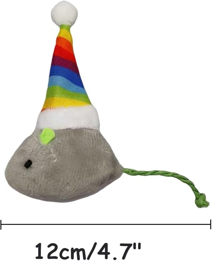 Christmas Catnip Cat Mice Toys with Rainbow Santa Hats Interactive Cat Toys for Indoor Cats Kittens, Christmas Thanksgiving Cat Toy Gift, 6-Pack