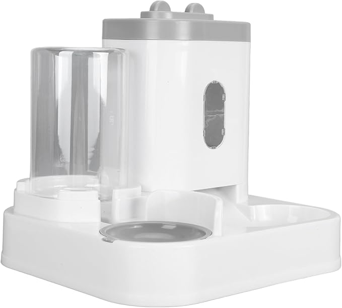 2 in 1 Automatic Cat Feeder and Water Dispenser, Large Capacity Self Feeding Dog Food Dispenser Gravity Food Bowl with 1l Water Tank for Multiple Pets (Gray)