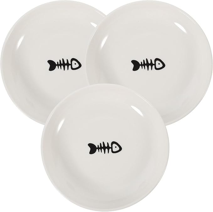 Luxshiny 3pcs Small Shallow Ceramic Cat Food Bowls with Wide Round Design and Non-Slip Silicone Bottom for Kitten Feeding and Watering