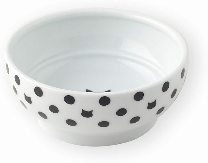 Necoichi Cat Food Bowl & Water Bowl - Shallow Wide Cute Cats Dish - Prevents Neck & Whisker Fatigue - Dishwasher & Microwave Safe - No Spill Ceramic Cat Bowl for Indoor Cats & Kittens (Dots Style)