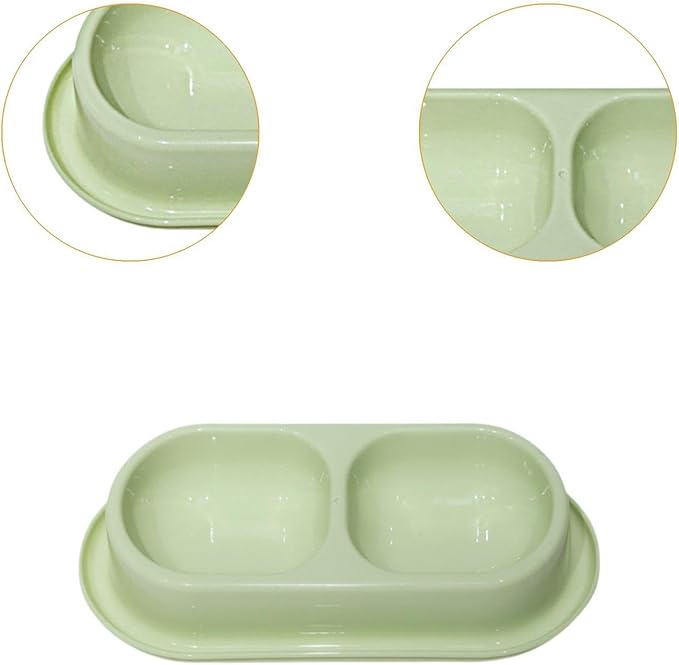 Cat Water and Food Bowl Feeder Dual Dish Nonslip Easy Clean Indoor Outdoor Travel Kitten Feeding Dispenser- Light Green