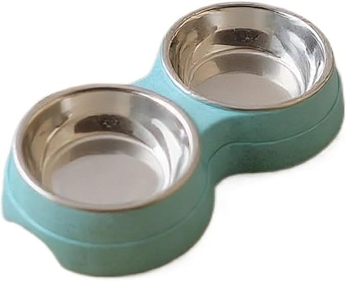 1 PCS Dual Bowl Stainless Steel Double Pet Bowls for Dogs and Cats Perfect for Food and Water(Blue)