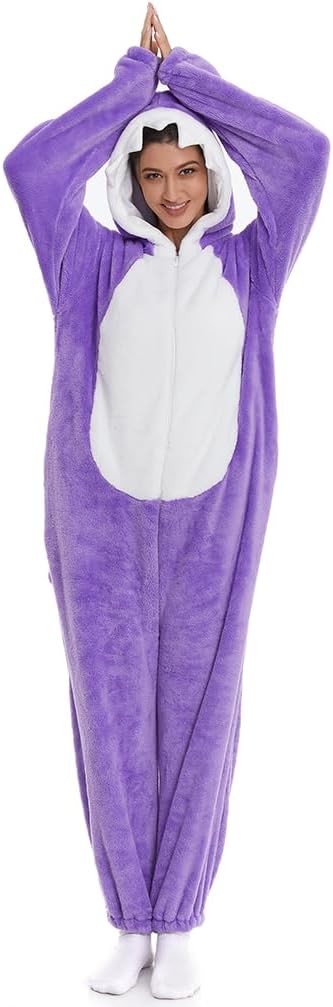 HSCTEK Fuzzy Teddy Fleece Adult Onesies Pajamas - Teen Long Sleeve Zip Up Hooded Blanket Sleep - One Piece Costume