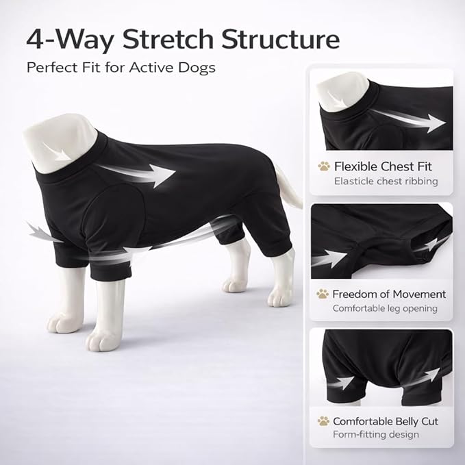 Lovelonglong Dog Full Bodysuit – Stretchy Yoga Fabric 4-Leg Dog Pajamas, Breathable & Lightweight Dog Onesie for Indoor & Outdoor, Shedding Control & Travel Wear