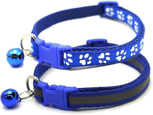 XS Dog Collar with Bell, 2-Pack Basic & Reflective Cat Collar with Bells for XXS Xs Small Pet Dogs Boy Tiny Kitten Girls Animal,Neck 7-12 Inch (Dark Blue, Neck 7-12")