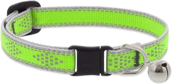 Lupine Reflective Cat Safety Collar with Bell 1/2" Wide Green Diamond Adjusts 8" to 12"