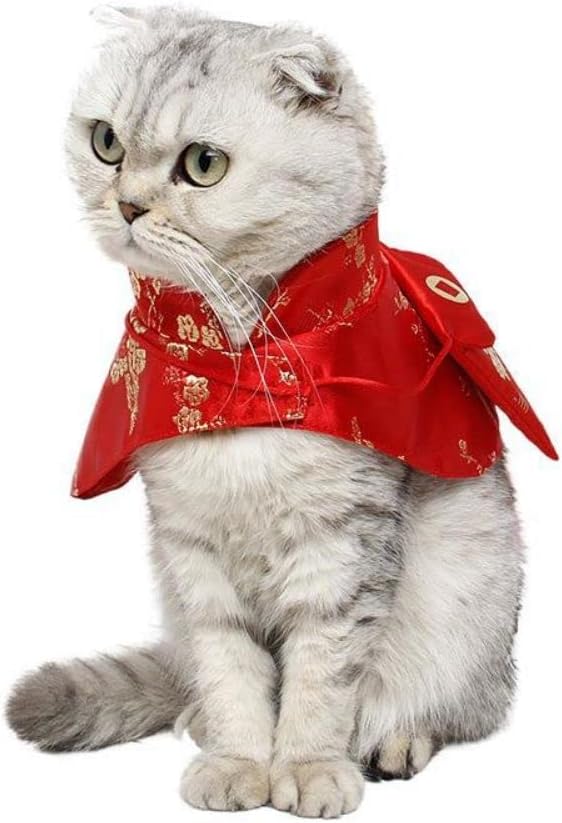 Cat Clothes,New Year's Cloak Dog Clothes Red Pet Cheongsam Cloak Clothes for Cats Small Dogs Puppy(Red,XS)