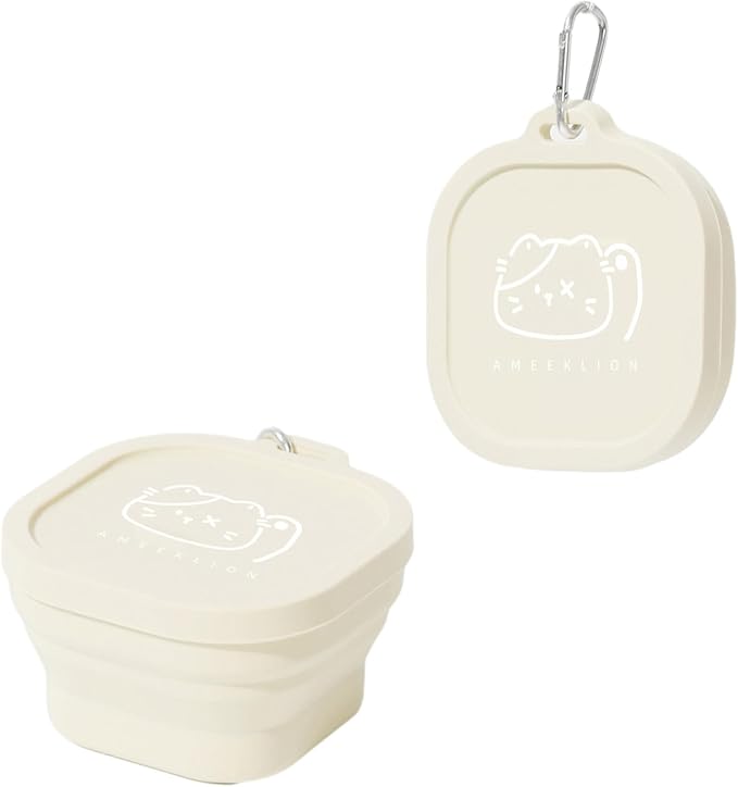 Foldable Pet Bowl Collapsible Dog Cat Bowls with Carabiners for Travel Portable Food Water Feeder for Hiking Park White One Size