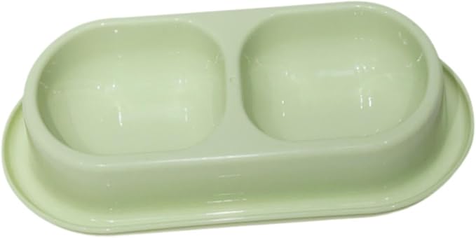 Cat Water and Food Bowl Feeder Dual Dish Nonslip Easy Clean Indoor Outdoor Travel Kitten Feeding Dispenser- Light Green
