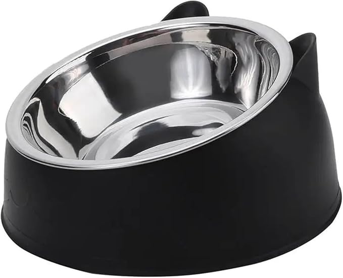 2pcs Cat Bowl Inclined Kitten Puppy Food Feeding Bowls Stainless Steel Cats Drinking Feeder