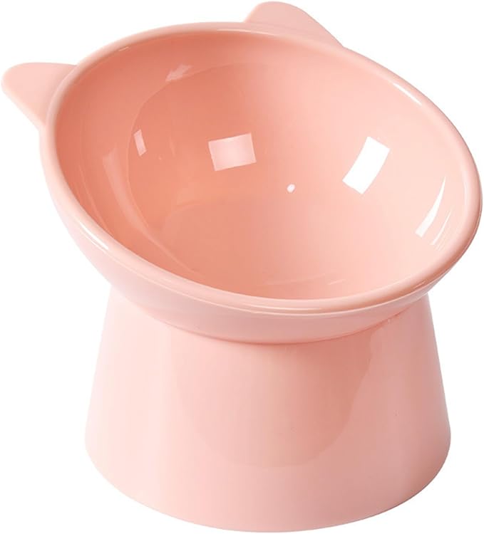 Raised Cat Food Bowl, 15° Tilted Whisker Friendly Dog Water Bowl Anti Vomiting Pet Dishes Puppy Ergonomic Feeding Set Supplies for Cats and Puppies (Pink)
