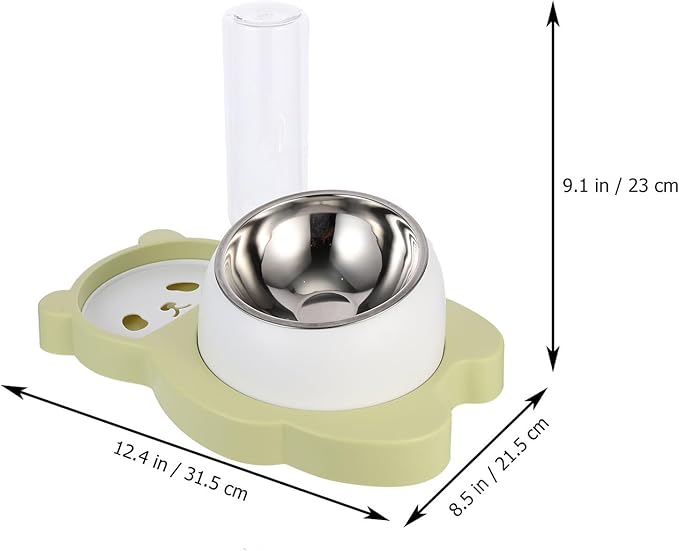 Kisangel Pet Cage Food Dispenser and Multi-Function Cat Food Bowl with Stainless Steel Non-Slip Base, Fresh Green, Suitable for Cats and Dogs Feeding and Watering