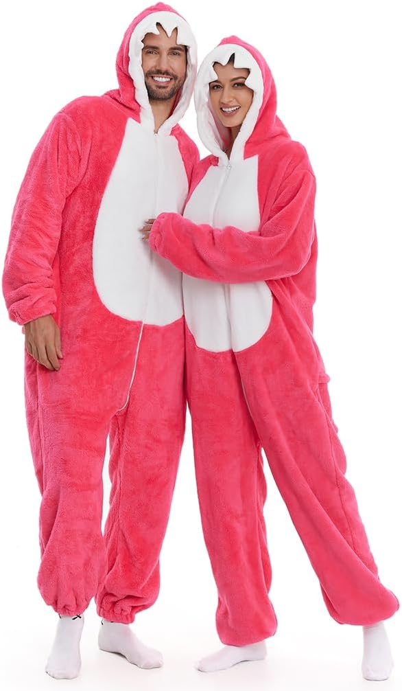 HSCTEK Fuzzy Teddy Fleece Adult Onesies Pajamas - Teen Long Sleeve Zip Up Hooded Blanket Sleep - One Piece Costume