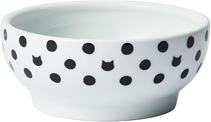 猫壱 necoichi Happy Dining Stemless Food Bowl for Cats, Polka Dot