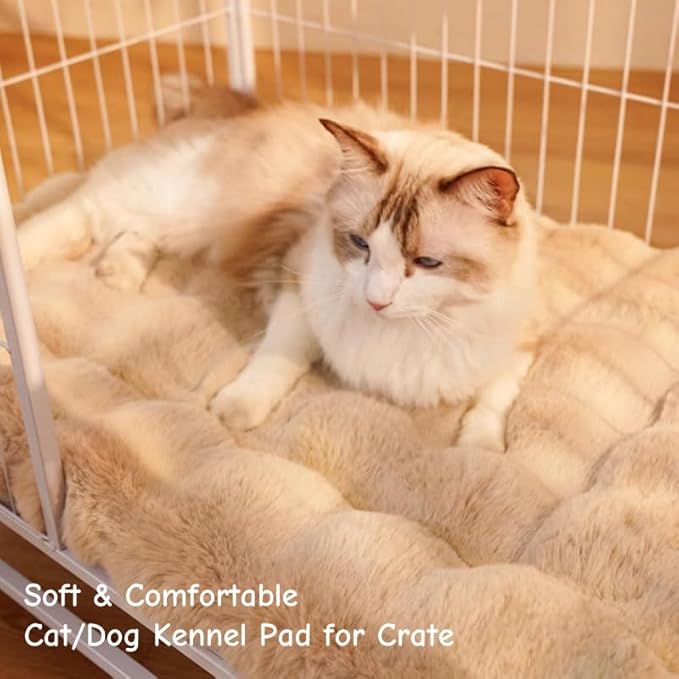 Cat Bed Mat Dog Crate Pads, Cat Beds for Indoor Cats Small Dogs, Plush Pet Bed Mats Faux Fur Dog Crate Mat with Removable Pillow for Cages/Floor/Couch (Green,XL-27.5 * 47.2 in)