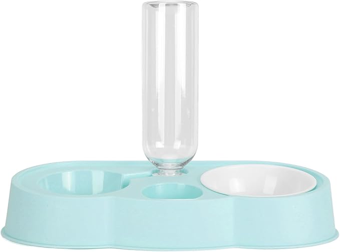 Double Pet Bowl Set, Non - Slip Stable 2-in-1 Food & Water Bowl with Automatic Water Dispenser Bottle, Feeding Station for Cats, Small Dogs and Mini Pets (Blue)
