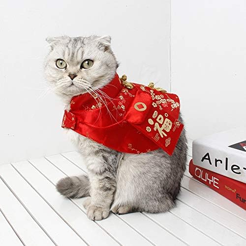 Cat Clothes,New Year's Cloak Dog Clothes Red Pet Cheongsam Cloak Clothes for Cats Small Dogs Puppy(Red,S)