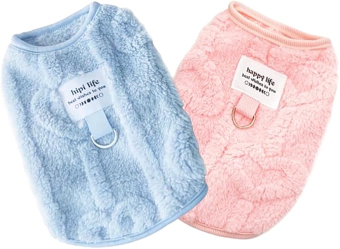 2 Pack Small Dog Sweater Fleece Cat Outfit with D-Ring Fall Puppy Clothes for Girl Boy Cold Weather Dog Coat Winter Pet Clothing for Cats Chihuahua Yorkie Teacup (Pink Blue, Medium)