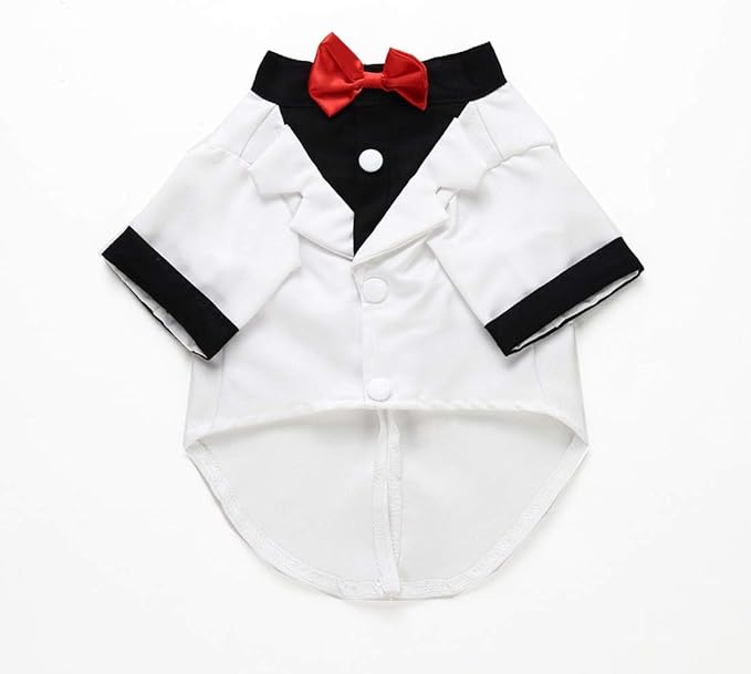 GabeFish Pets Wedding Jackets Suit for Dogs with Bow Tie Puppy Cat Formal Clothes Shirt Tuxedo (White, XL (Chest 18.8in/48cm)