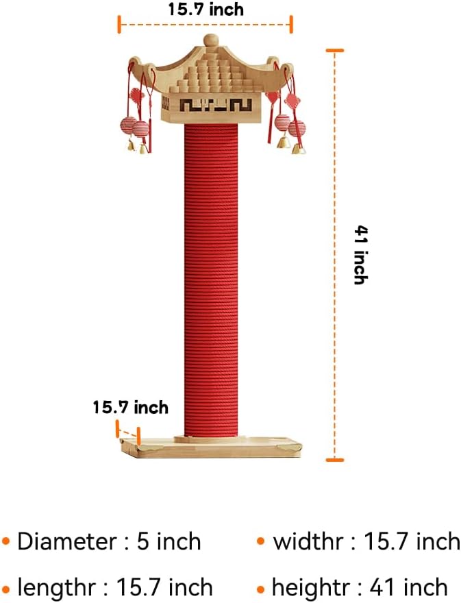 Premium Natural Hemp Tall Pagoda Cat Scratcher, Durable Cat Scratching Post for Indoor Cats, Stable Climbing Pole, Furniture Protector, Cat and Kitten Play Tower and Activity Center
