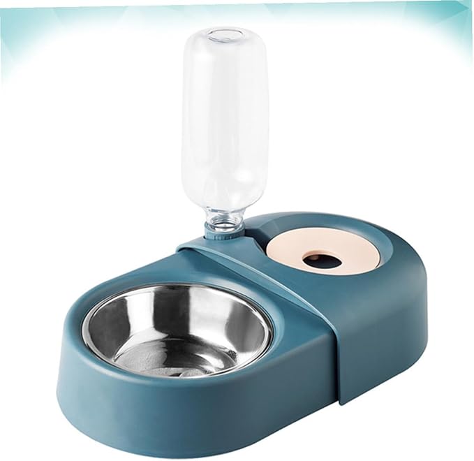 VICASKY Automatic Pet Feeder and Water Bowl, Blue Anti-Spill Dog and Cat Feeding Dish for Home Use, Sturdy Food-Grade Plastic Pet Feeding Bowl for Dogs and Cats