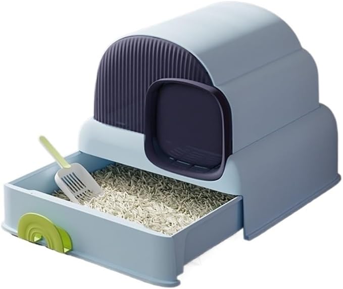 Pet Supplies, Enclosed Cat Litter Box with Hood & Drawer, Anti-Splash & Easy Clean(Blue)