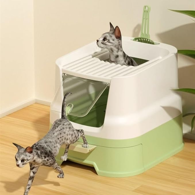 Pet Supplies, Enclosed Top-Entry Cat Litter Box with Lid & Scoop, Large Anti-Splash Drawer Design