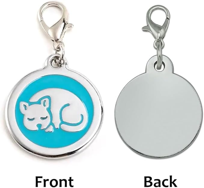 Personalized Sleeping Pet ID Tags with Trigger Snap Hook for Kittens and Cats - cat Name tag for cat Collar (Blue)
