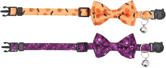 Halloween Cat Collar Breakaway with Cute Bow Tie and Bell for Kitty Adjustable Safety