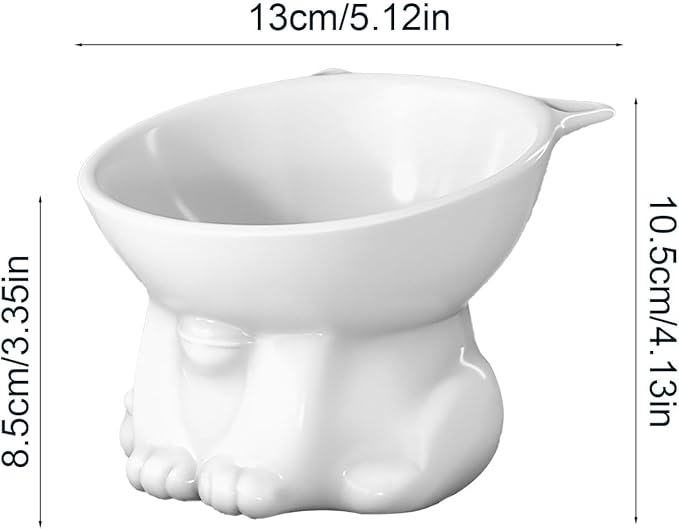 Elevated Cat Food Bowl, Raised and Tilted Water Bowl, Anti Vomiting and Protect Pets' Spines Dishes for Small Dog, Fat Faced Cat, Kitten (White)