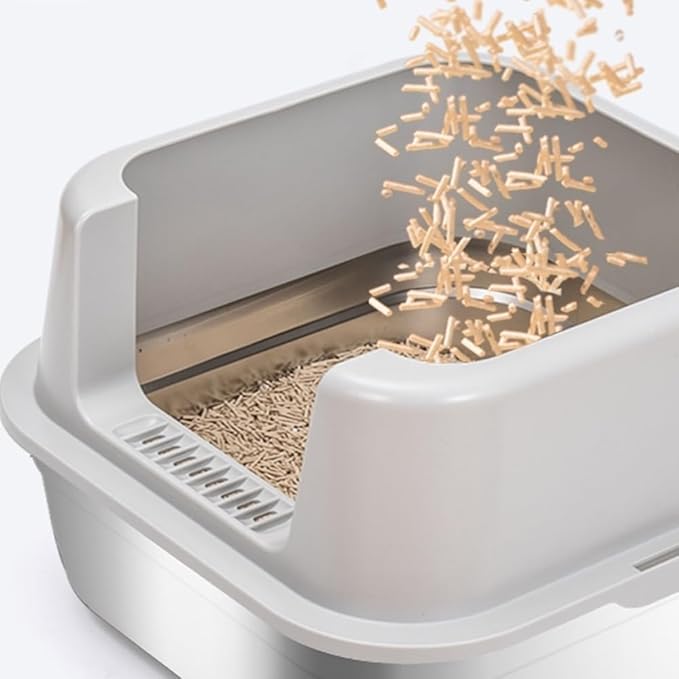 Pet Supplies, Stainless Steel Cat Litter Box, Extra Large High Sides with Scoop, Non-Sticky & Easy Clean