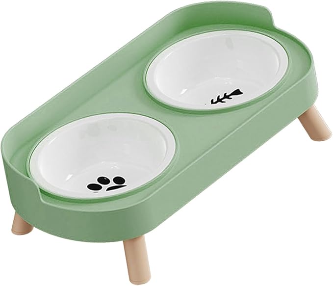 Elevated Double Bowl Ceramic Pet Food Bowls Nonslip Base Feeding Watering Dishes for Dog Cats Scratch Design Pet Food and Water Bowl
