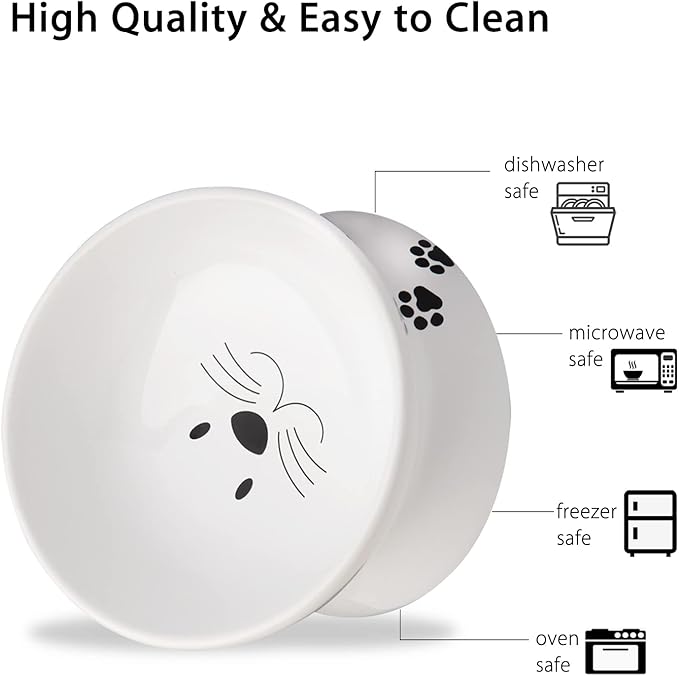 Cat Food Bowls, 10 OZ Elevated Cat Bowls for Cats and Small Dogs, Tilted Pet Feeder Bowl with Raised Stand Protect Cat's Spine, Ceramic Cat Water Bowl No-Spill, Stress Free Cat Dish 1pcs