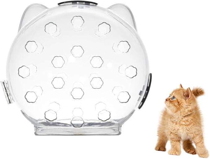 Adjustable Breathable Cat Muzzle - Transparent Astronaut-Style Helmet for Preventing Biting, Chewing During Grooming (For Kittens & Aggressive Cats) (S)