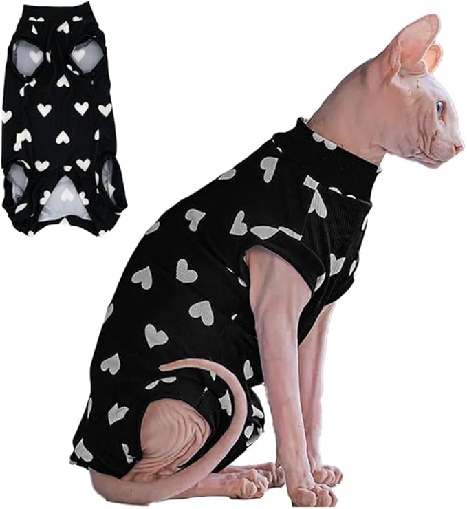 Sphynx Cat Clothes, Hairless Cat Shirt, Soft Stretchy Sweater for Cats, Breathable Cat Daily Outfit, Pullover for Cornish Rex, Devon Rex (Black, M (3.5-5lbs))