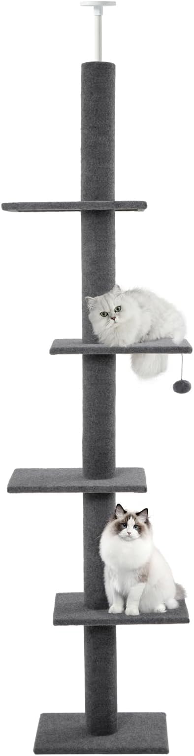 Cat Craft Floor-to-Ceiling Cat Tower, Adjustable 95-108 Inch Tall Carpet Cat Pole with Sisal Scratching Post & Mat, Stable Indoor Activity Furniture for Kitten & Adult Cats, Charcoal