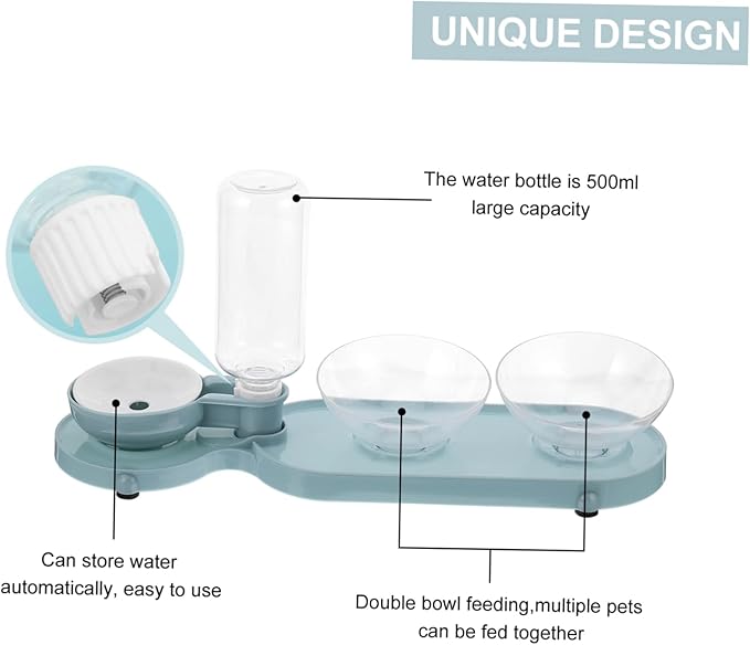 Totority Pet Feeder Dual Bowls and Automatic Water Dispenser for Cats Tilted Design for Easy Eating and Drinking Capacity Elegant Finish