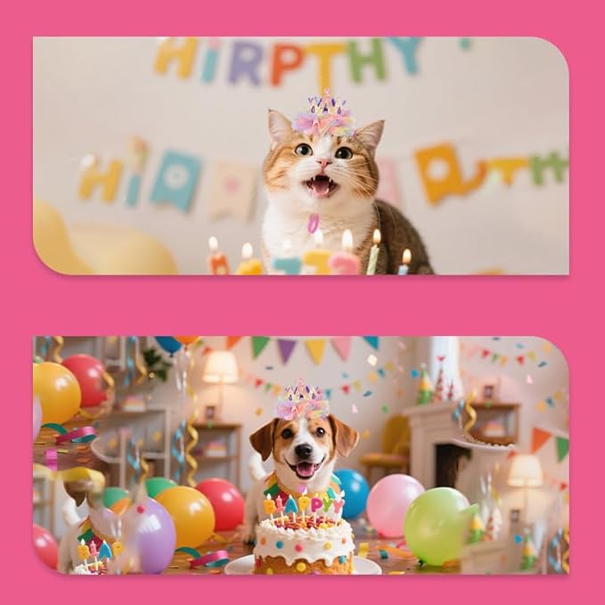 Colorful Pet Christmas Hat for Dogs Cats Lace Crown Hat for Boy Girl Birthday Party Hats for Girls Boys Bday Hats for Dog Cat Puppy Kitten Birthday Cap for Girls Boys Bday Hat for Pet Dogs Cats