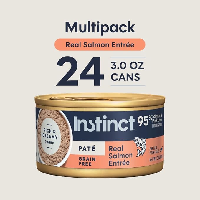 Instinct Pate Entrees, Wet Canned Cat Food, Grain-Free - Real Salmon, 3 oz. Cans (Pack of 24)