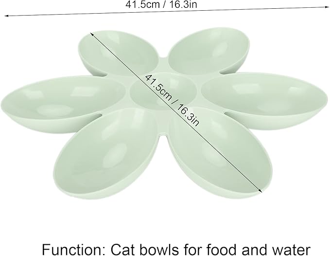 Multipurpose Cat Food Bowl Cat Food Bowl Flower Petals Shaped Cat Water Bowls Non Slip Food‑Grade Flower Petals Shaped 6 Grids Pet Feeding Bowl for Food and Water (Green)