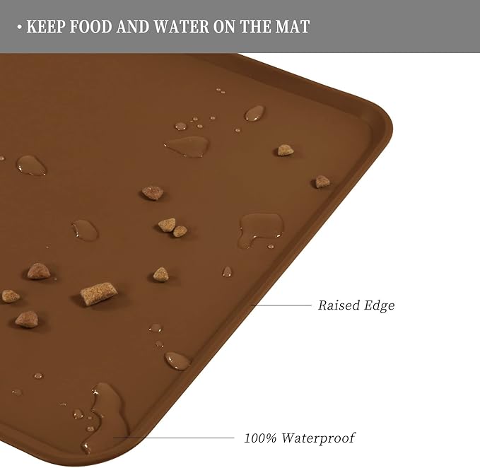 Reopet Waterproof Pet Feeding Mat, Non-Slip Silicone Placemats for Dog Cat Food and Water Bowl, High Raised Edges to Prevent Spills and Protect Floors